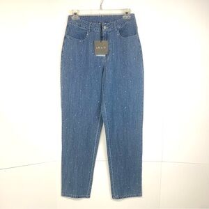 Le Lis NWT Women Size S Rhinestone Blue Denim Jeans Straight Leg Mid Rise